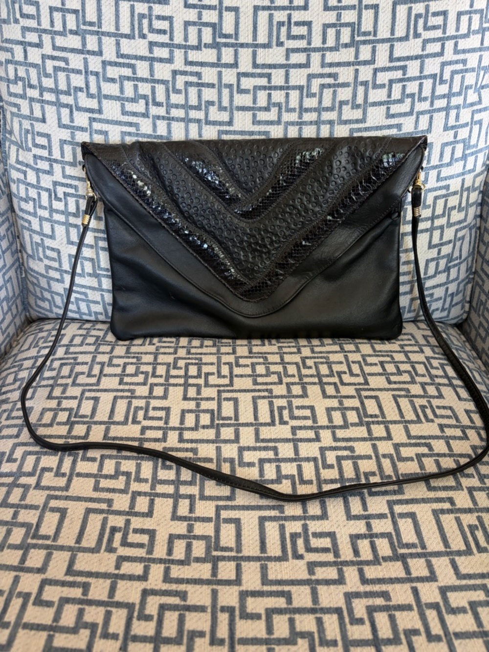 Vintage black double flap clutch